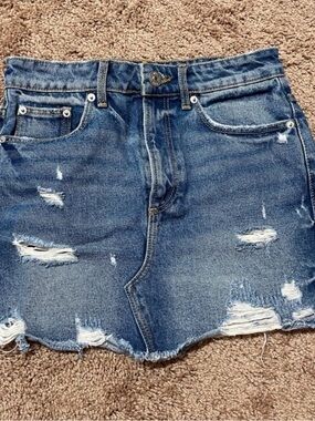 Zara Distressed Denim Mini Skirt